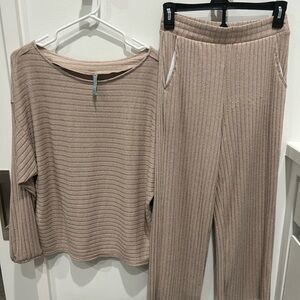 The Southern Shirt Company Ribbed Lounge Set in Tan